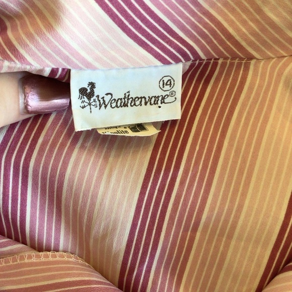 Weathervane Womens Vintage Pink Striped Neck Tie ILGWU Secretary Blouse Size 14 - Picture 5 of 7